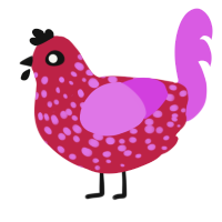 Gory, a crimson and orchid chicken with a speckle pattern
