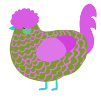 Kiwi, a chartreuse and orchid chicken with a lace pattern