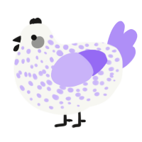 Mensa, a white and lilac chicken with a speckle pattern