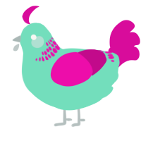 A mint and fuchsia chicken with a neck-band pattern