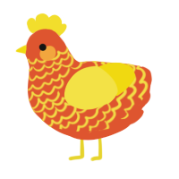 LavaChick 000, a vermilion and yellow chicken with a lace pattern