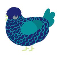 Toby, a navy and teal chicken with a lace pattern