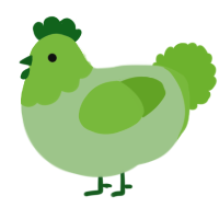 vegetable, a gluppy and grass chicken with a head pattern