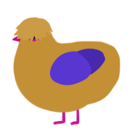 Stale birthday cake, a gold and indigo chicken