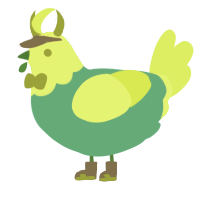 Gardener, a turquoise and lime chicken with a head pattern