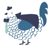 A white and ultramarine chicken with a lace pattern