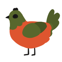 A vermilion and olive chicken with a head pattern