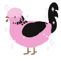 Rawr x3, a pink and black chicken with a neck-speckle pattern