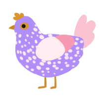 A lilac and rose chicken with a speckle pattern