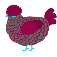 A grey and maroon chicken with a lace pattern
