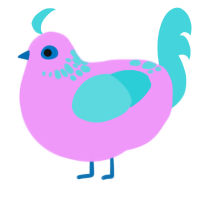 A lavender and aqua chicken with a neck-speckle pattern