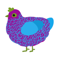 Greg, a plum and sky chicken with a double-lace pattern