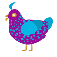 party girl, a plum and cerulean chicken with a speckle pattern