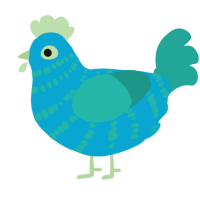 A cerulean and turquoise chicken with a bar pattern