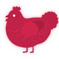 A crimson chicken with a speckle pattern