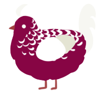 happy, a maroon and white chicken with a half-lace pattern