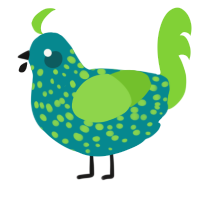 my, a teal and grass chicken with a speckle pattern