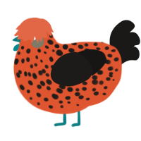 A vermilion and sable chicken with a speckle pattern