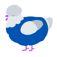 A ultramarine and mist chicken with a head pattern