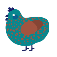 (unnamed), a teal and russet chicken with a speckle pattern