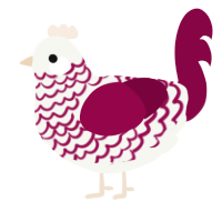 A white and maroon chicken with a lace pattern