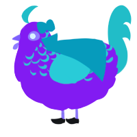 Abigail, a violet and turquoise chicken with a half-lace pattern