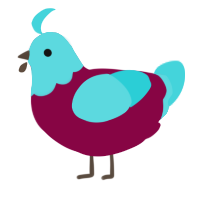 Supernova, a maroon and aqua chicken with a head pattern