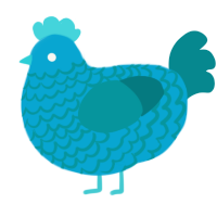 silk flowers, a cerulean and teal chicken with a lace pattern