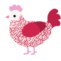 Camden, a white and crimson chicken with a double-lace pattern