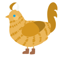 Catrina, a honey and ochre chicken with a bar pattern