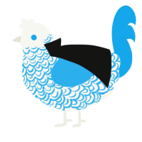 Ice, a white and sky chicken with a double-lace pattern