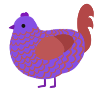 A blurple and red chicken with a lace pattern