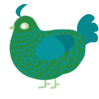 Greeny, a viridian and teal chicken with a lace pattern
