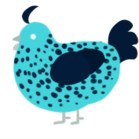 Spotty, a aqua and tumblr chicken with a speckle pattern