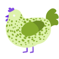 A apple and chartreuse chicken with a speckle pattern