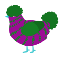 party hat, a plum and leaf chicken with a bar pattern