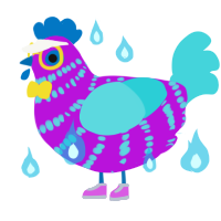 A amethyst and aqua chicken with a bar pattern