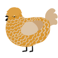 pompom garland, a orange and beige chicken with a lace pattern