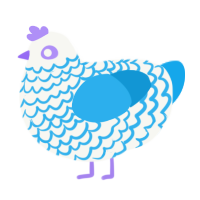 party popper, a white and sky chicken with a lace pattern