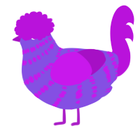 A blurple and amethyst chicken with a bar pattern