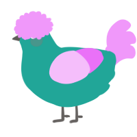 Macaron, a turquoise and lavender chicken