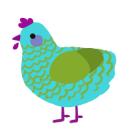 Archie, a aqua and chartreuse chicken with a lace pattern