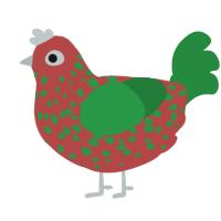 chrismas came early, a red and viridian chicken with a speckle pattern