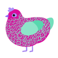 A fuchsia and mint chicken with a double-lace pattern