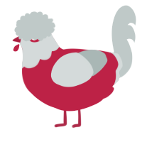 ibuprofen john-, a crimson and silver chicken with a head pattern