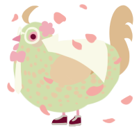 Dr Flu, a gluppy and beige chicken with a speckle pattern