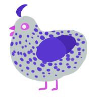 Radio, a silver and indigo chicken with a speckle pattern