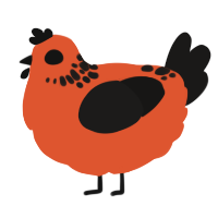 A vermilion and sable chicken with a neck-speckle pattern