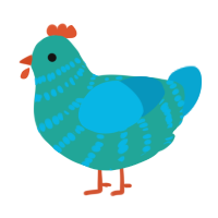A turquoise and cerulean chicken with a bar pattern