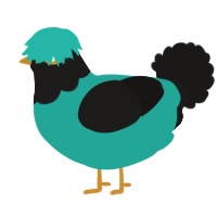 A turquoise and sable chicken with a head pattern